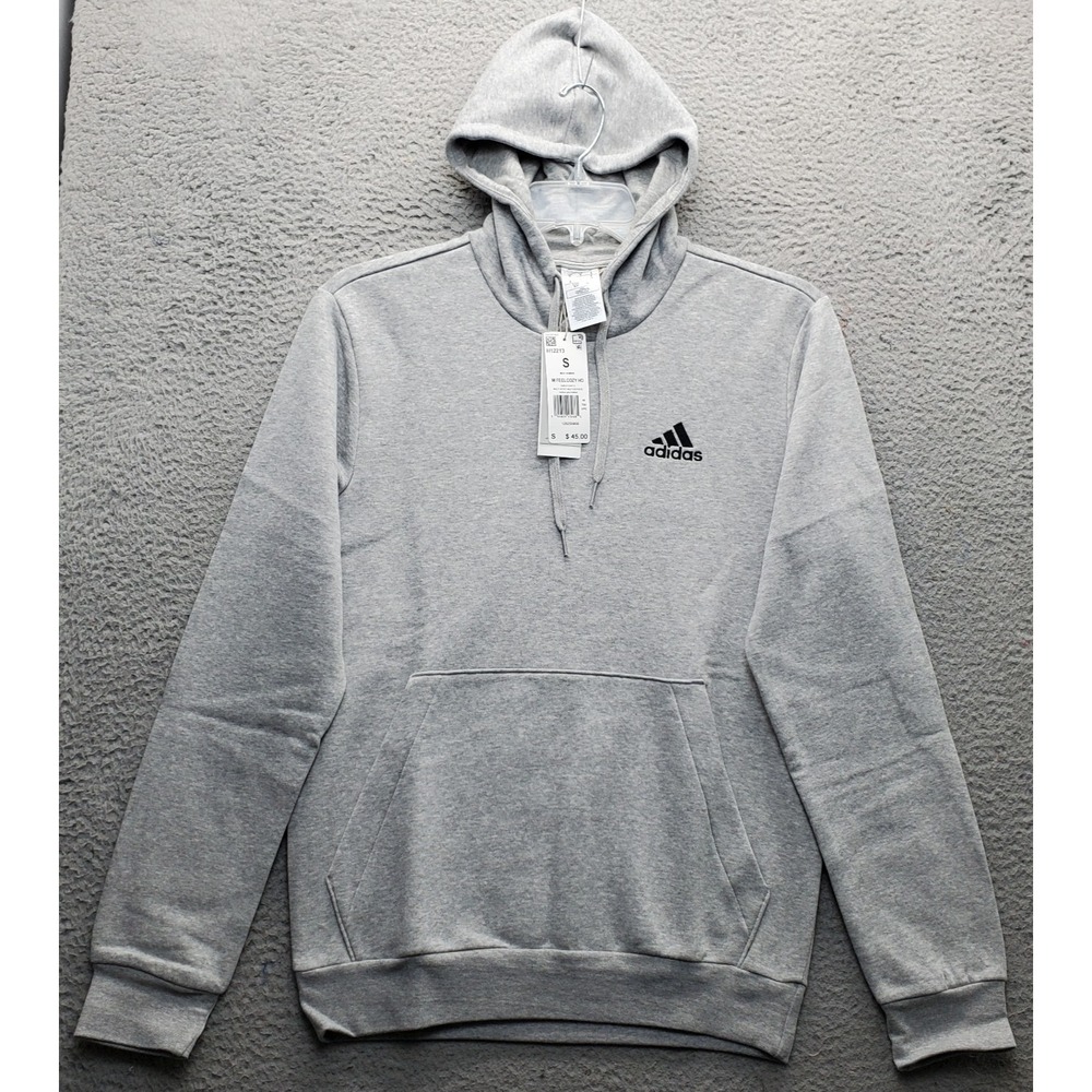 Adidas Hoodie Men S Gray Fleece Lined Ribbed Cuff & Hem Kangaroo Pocket Pullover